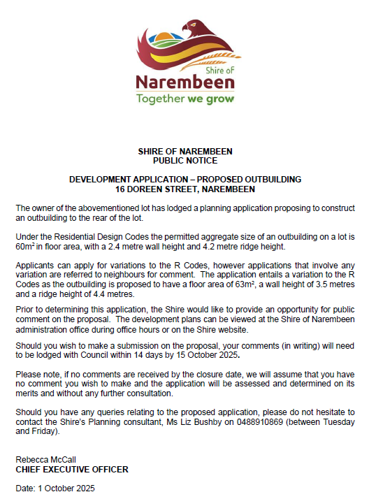 Public Notice - 16 Doreen Street